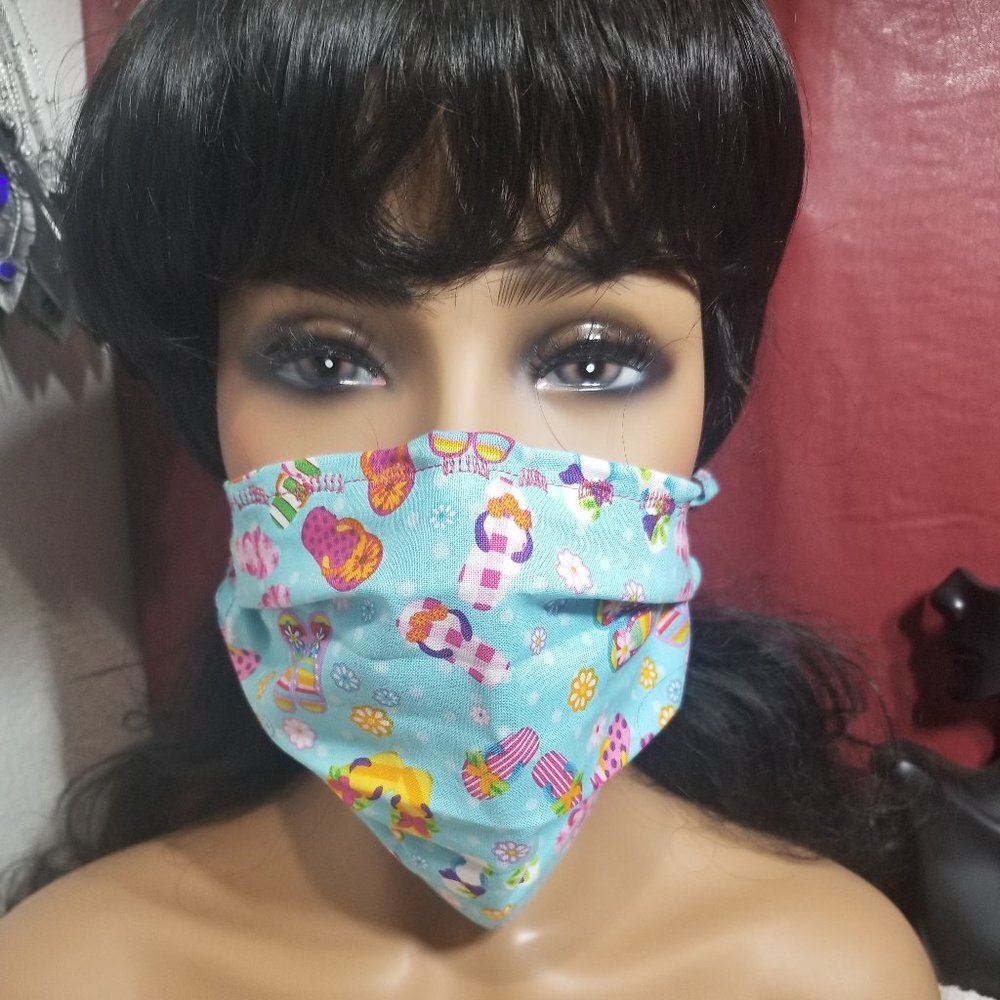Adult Face Masks - Flip Flops & Flowers - Filter Pocket - Roomy - Breathable